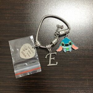 Kids Silver Bracelet with Charm and Letter E Charm